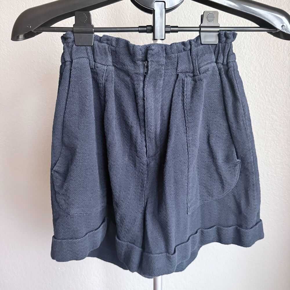 FRNCH Paris Pleated Stretch Cotton Shorts High-Rise Paperbag Waist Cuffed Hem S